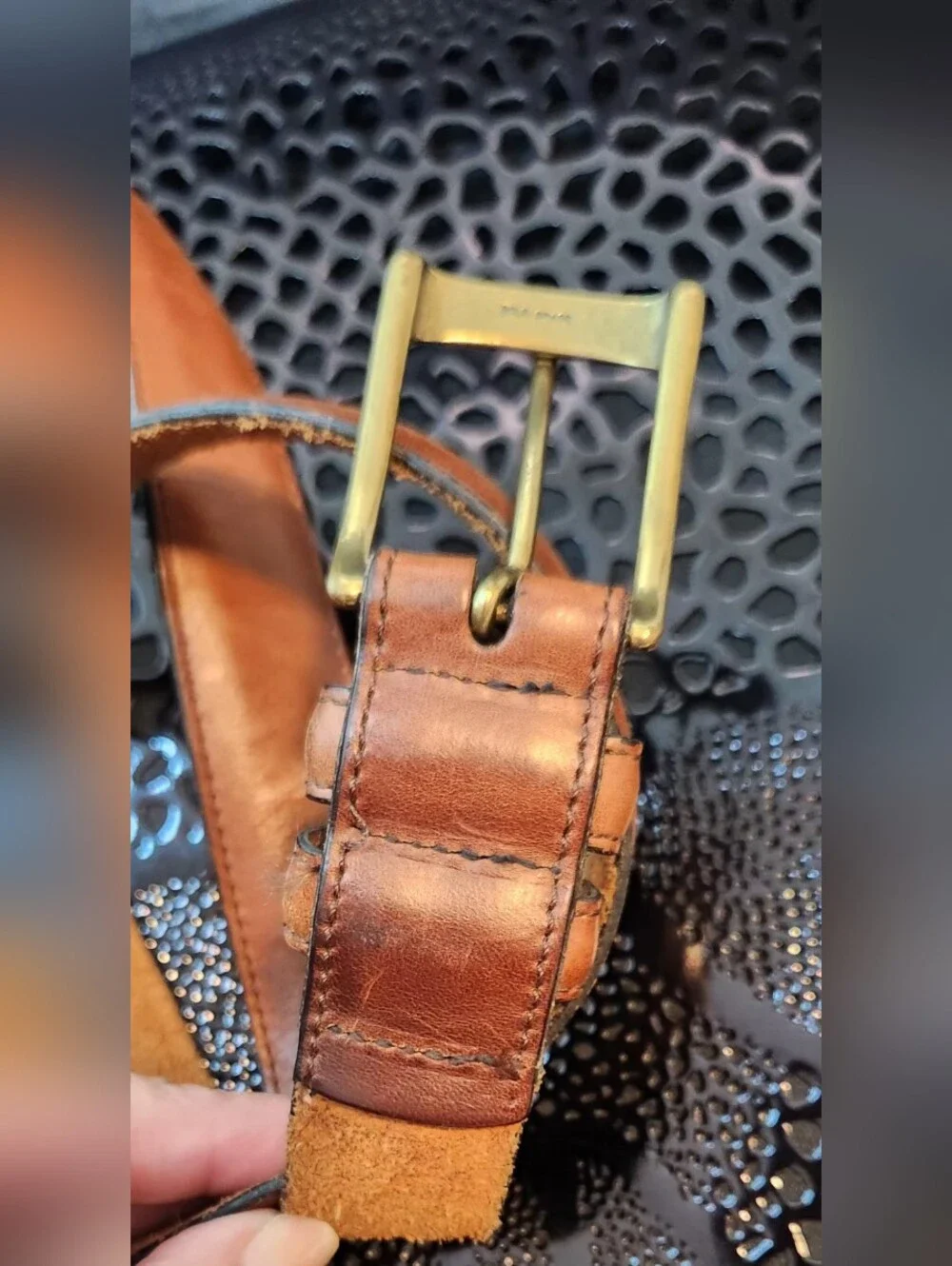 Vintage-style Brown Leather Belt With Solid Brass Buckle & Double Loop Keepers